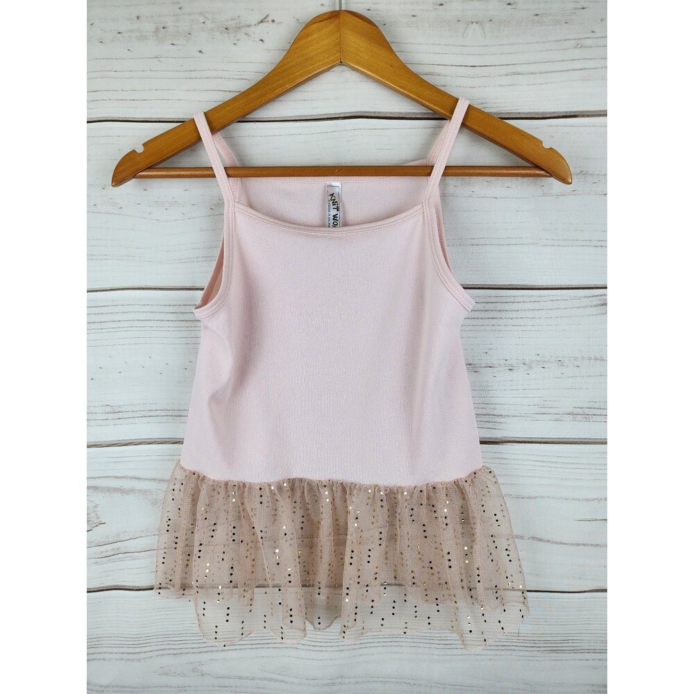 Knit Works Los Angeles Girls Small sheer pink gold tank top